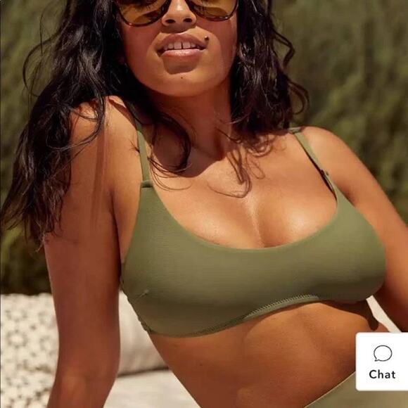 NWT Aerie Scoop Bikini Top Swim Olive Green Size XL Vacation Pool Beach Resort - Picture 1 of 5